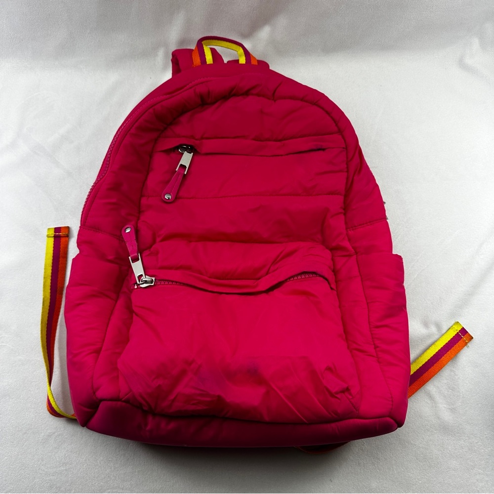 Sondra Roberts Squared Backpack Pink Quilted Rainbow School Sporty Colorful
